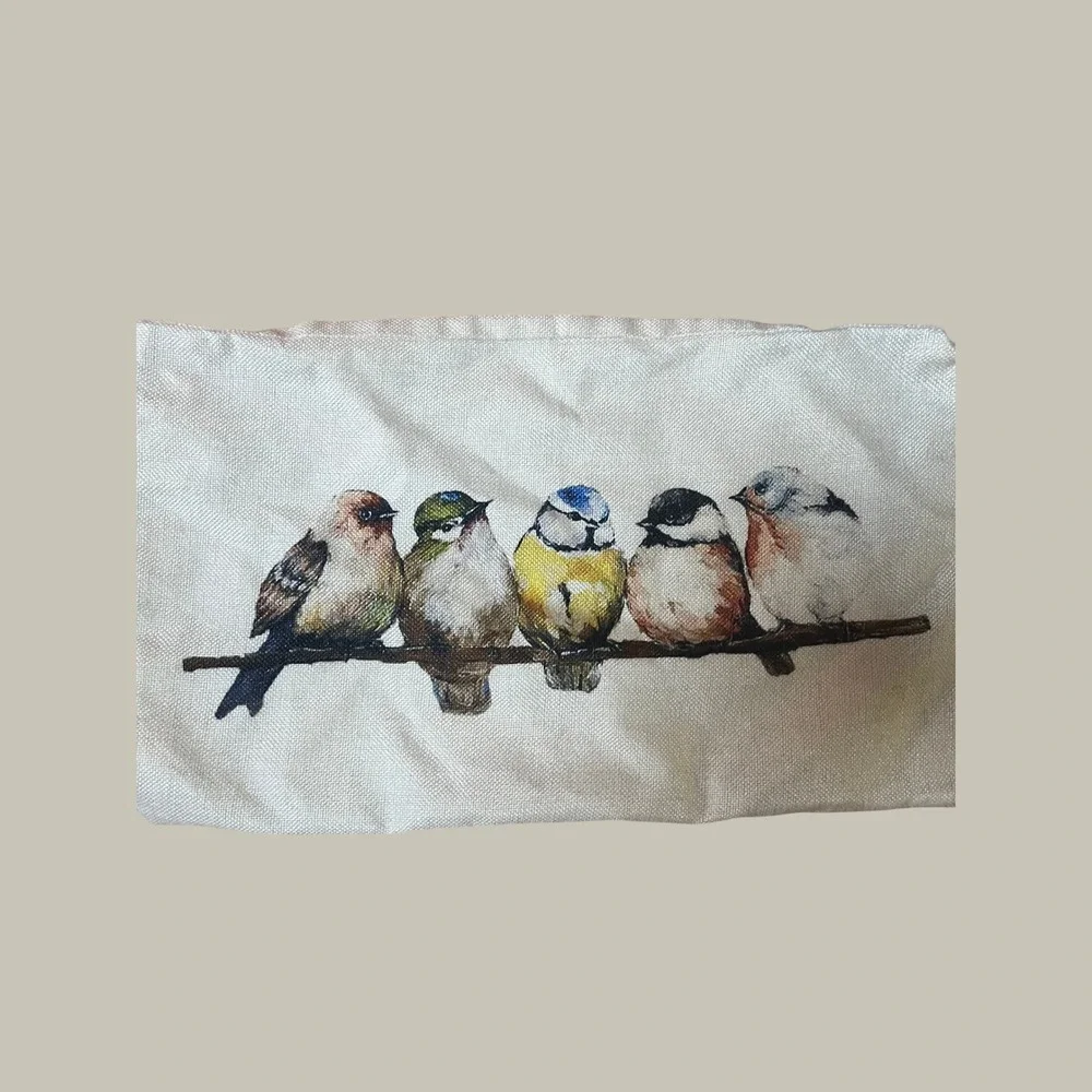 RABUSOFA Watercolor Birds Linen Lumbar Pillow Cover Rustic Farmhouse Cottagecore
